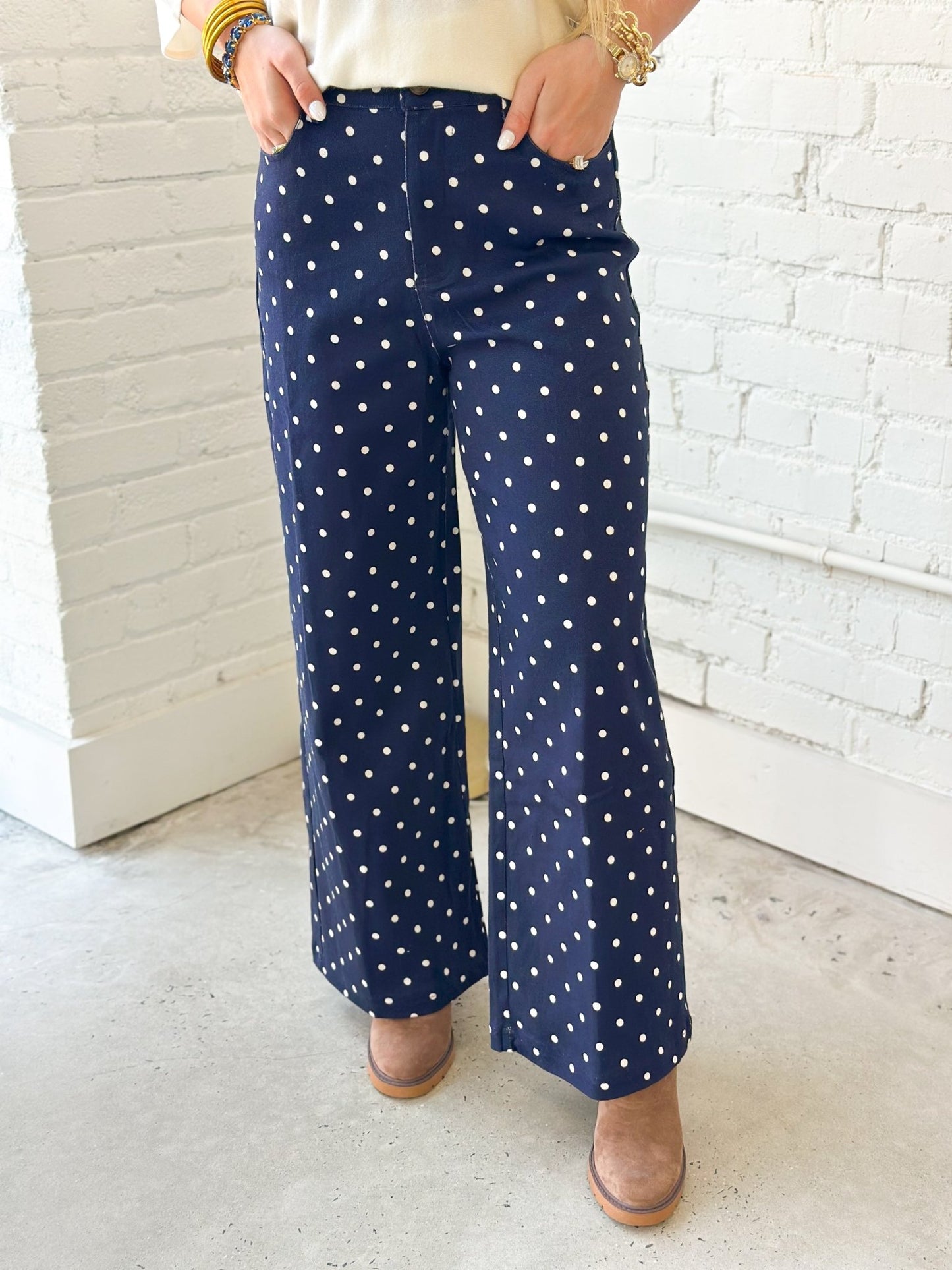 Entro Polka Dot Wide Leg Pant - Lavish Boutique02-BOTTOMS