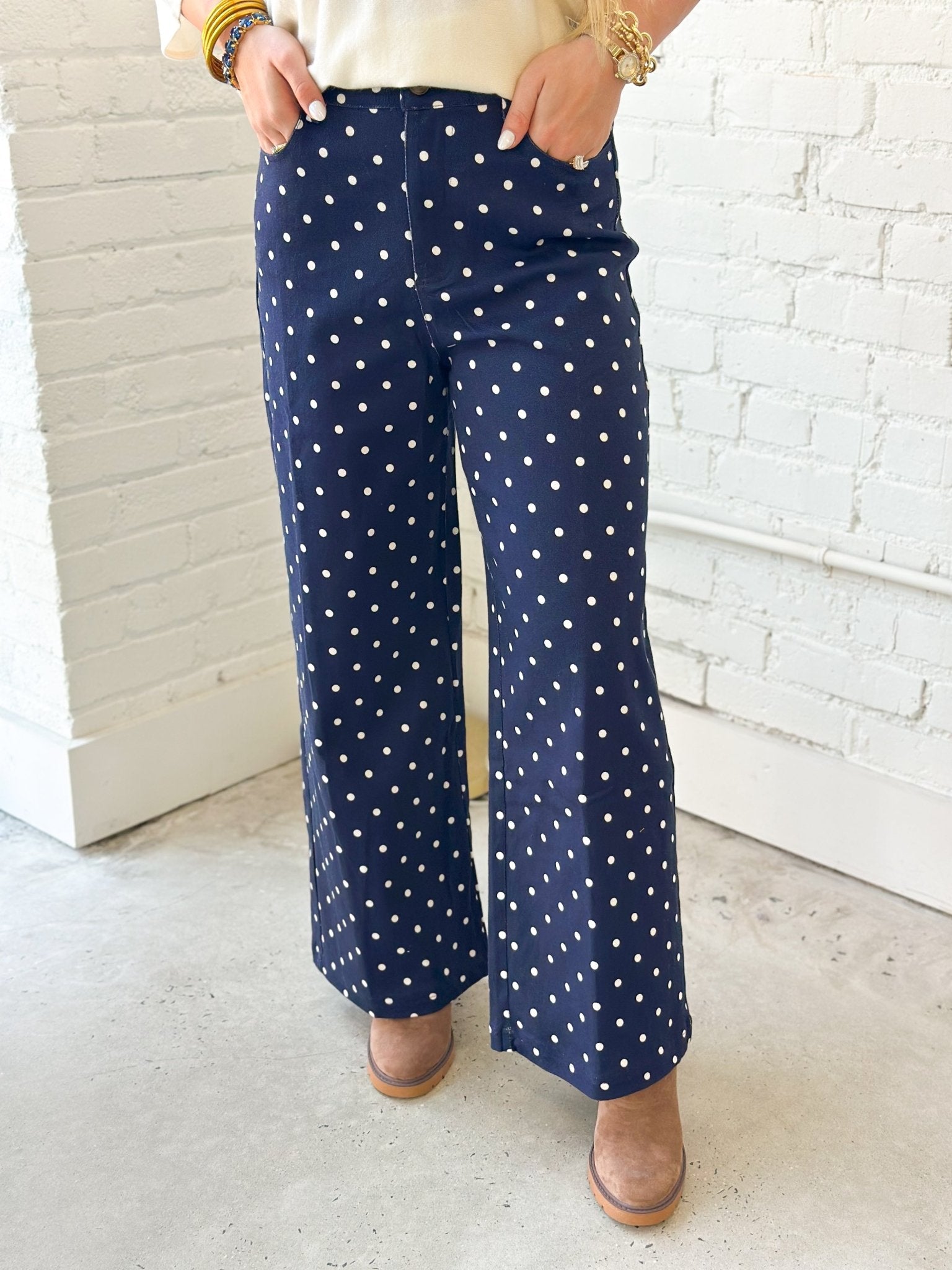 Entro Polka Dot Wide Leg Pant - Lavish Boutique02-BOTTOMS