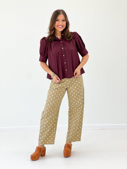 Entro Puff Sleeve Button Down Top - Lavish Boutique01-TOPS
