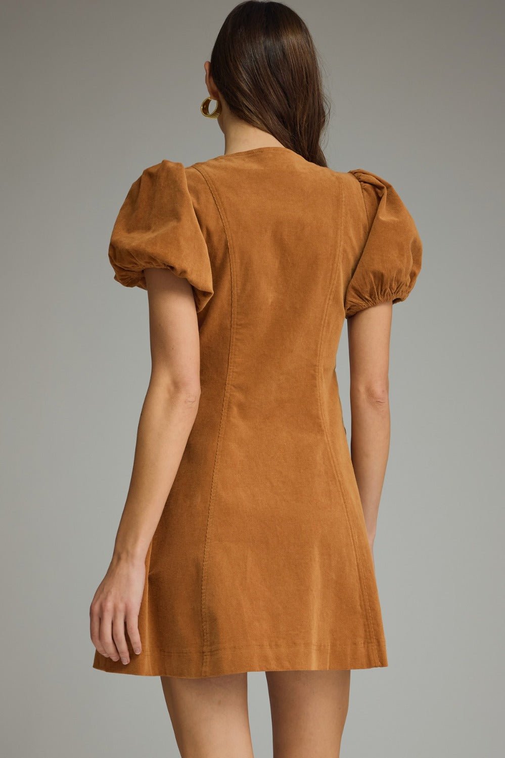 Entro Puff Sleeve Zip Front Mini Dress - Lavish Boutique04-DRESSES