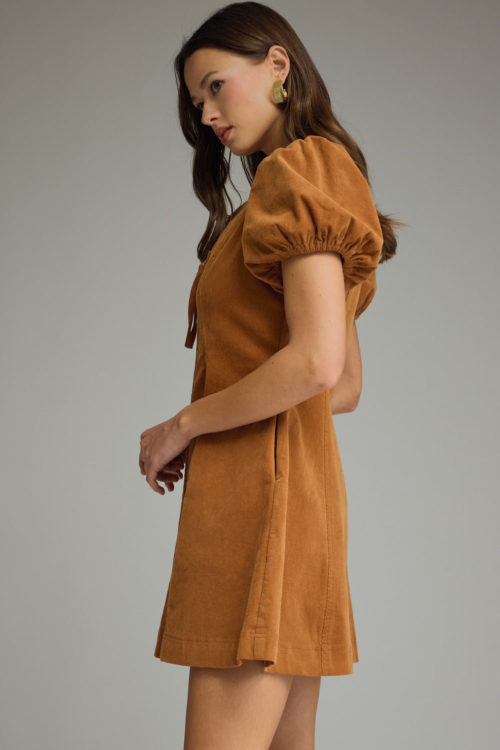 Entro Puff Sleeve Zip Front Mini Dress - Lavish Boutique04-DRESSES