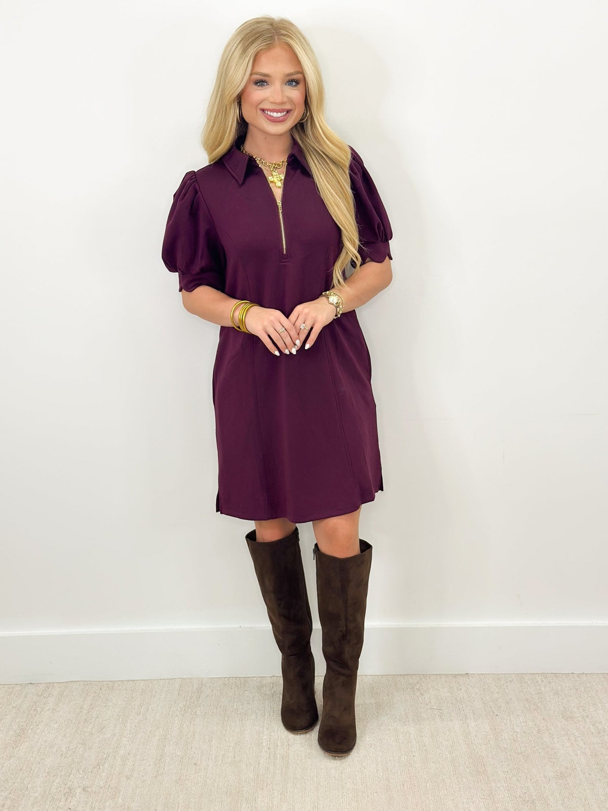 Entro Short Sleeve Scalloped Scuba Dress - Lavish Boutique04-DRESSES