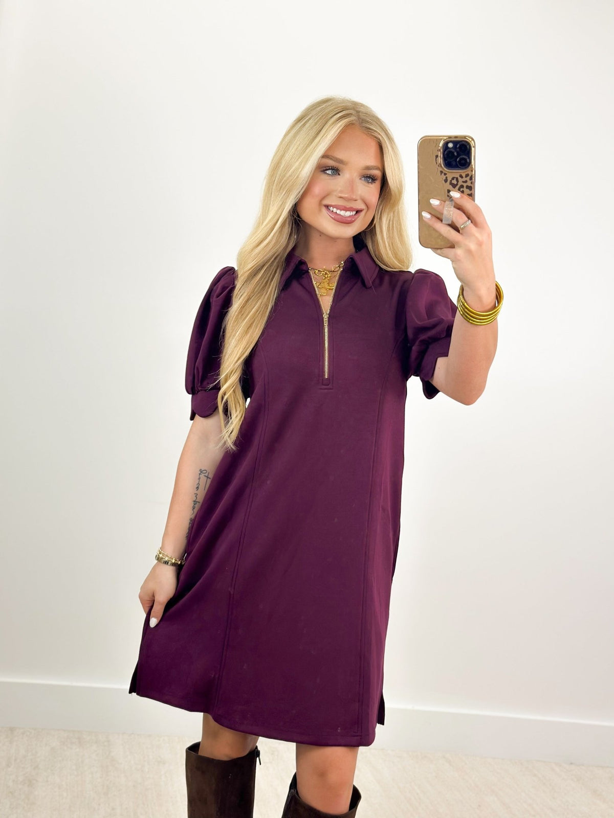 Entro Short Sleeve Scalloped Scuba Dress - Lavish Boutique04-DRESSES