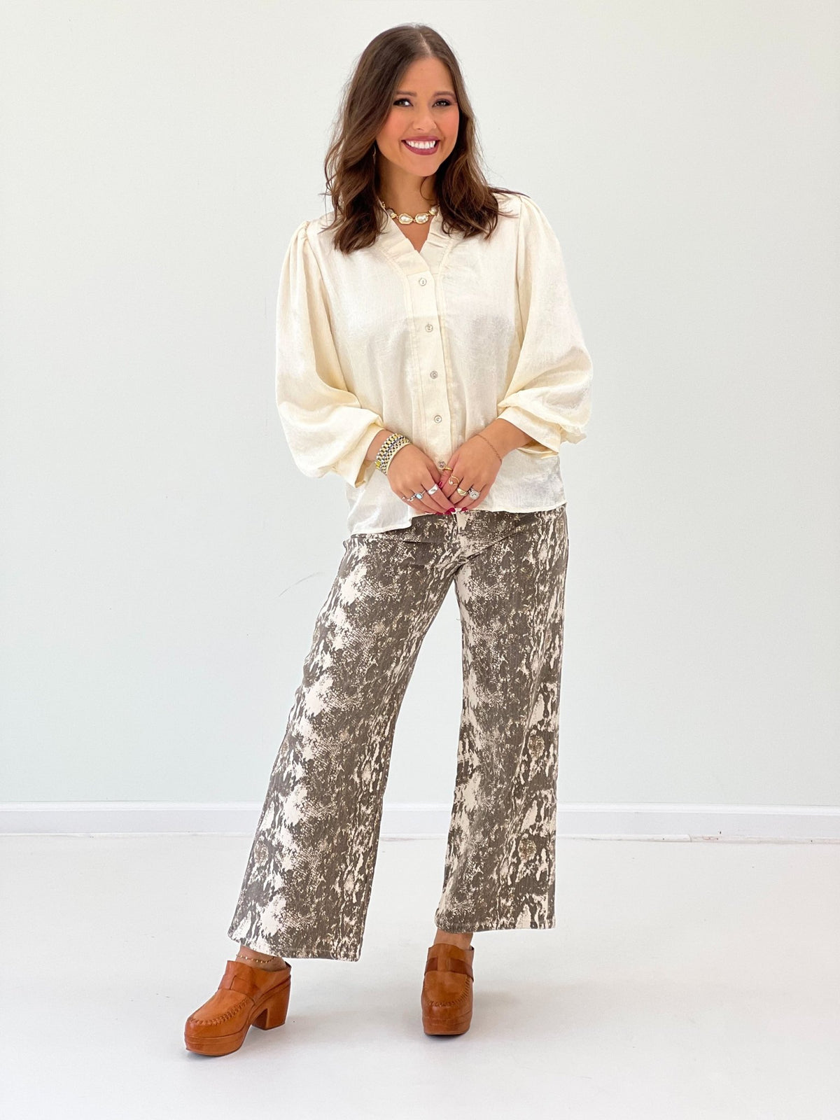 Entro Snake Print Cropped Wide Leg Pants - Lavish Boutique02-BOTTOMS