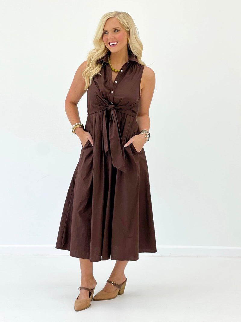 entro brown dress Solid Tie Front Collared | Affordable Boutique Dress for Women Easy to style midi color:HUNTER GREEN collection:elevated-essentials-for-fall Elegant Black Pencil Dress