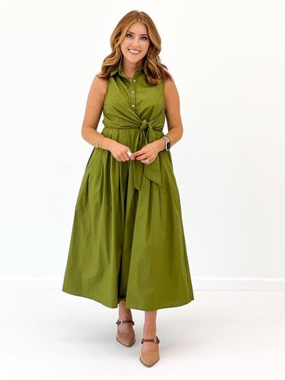 Solid collared dress with a tie front