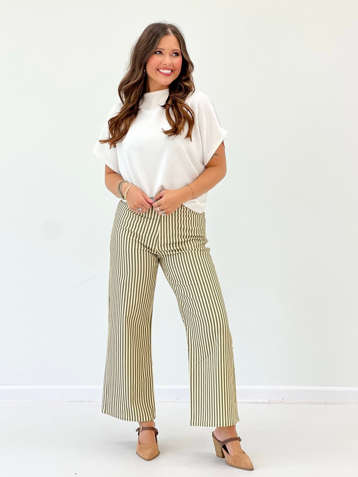 Vertical stripe pants with a relaxed leg