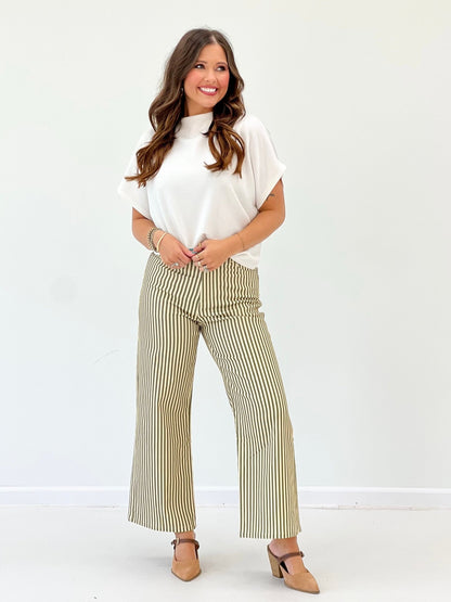 Vertical stripe pants with a relaxed leg