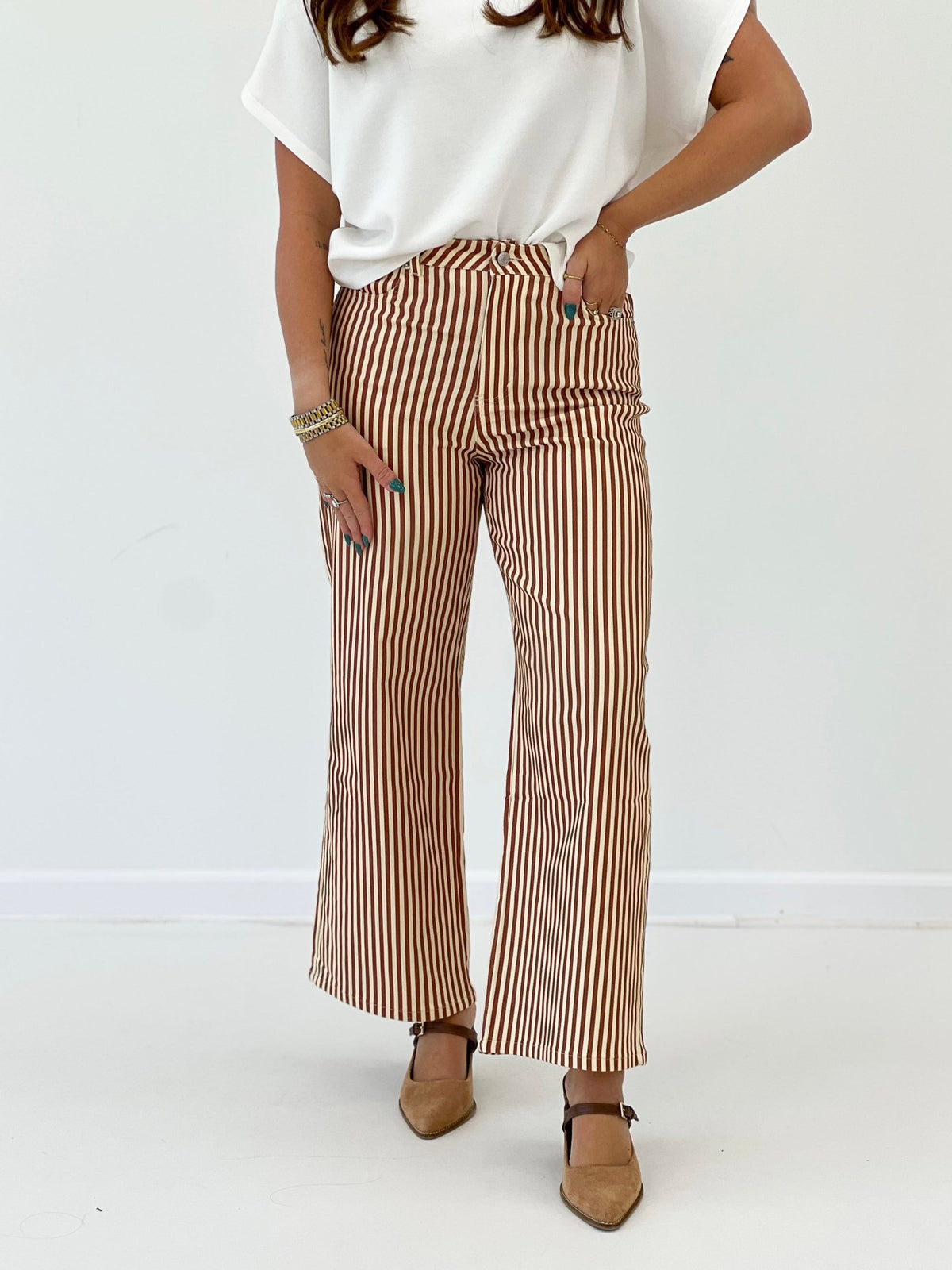 Striped pants with a soft lightweight drape