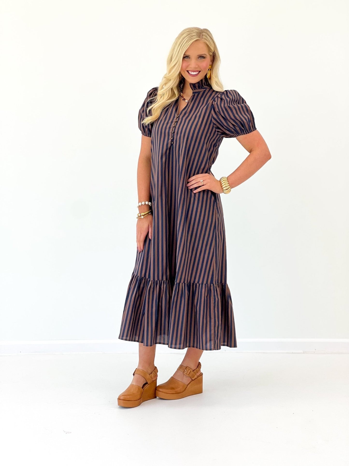 Entro Stripe V-Neck Dress - Lavish Boutique04-DRESSES