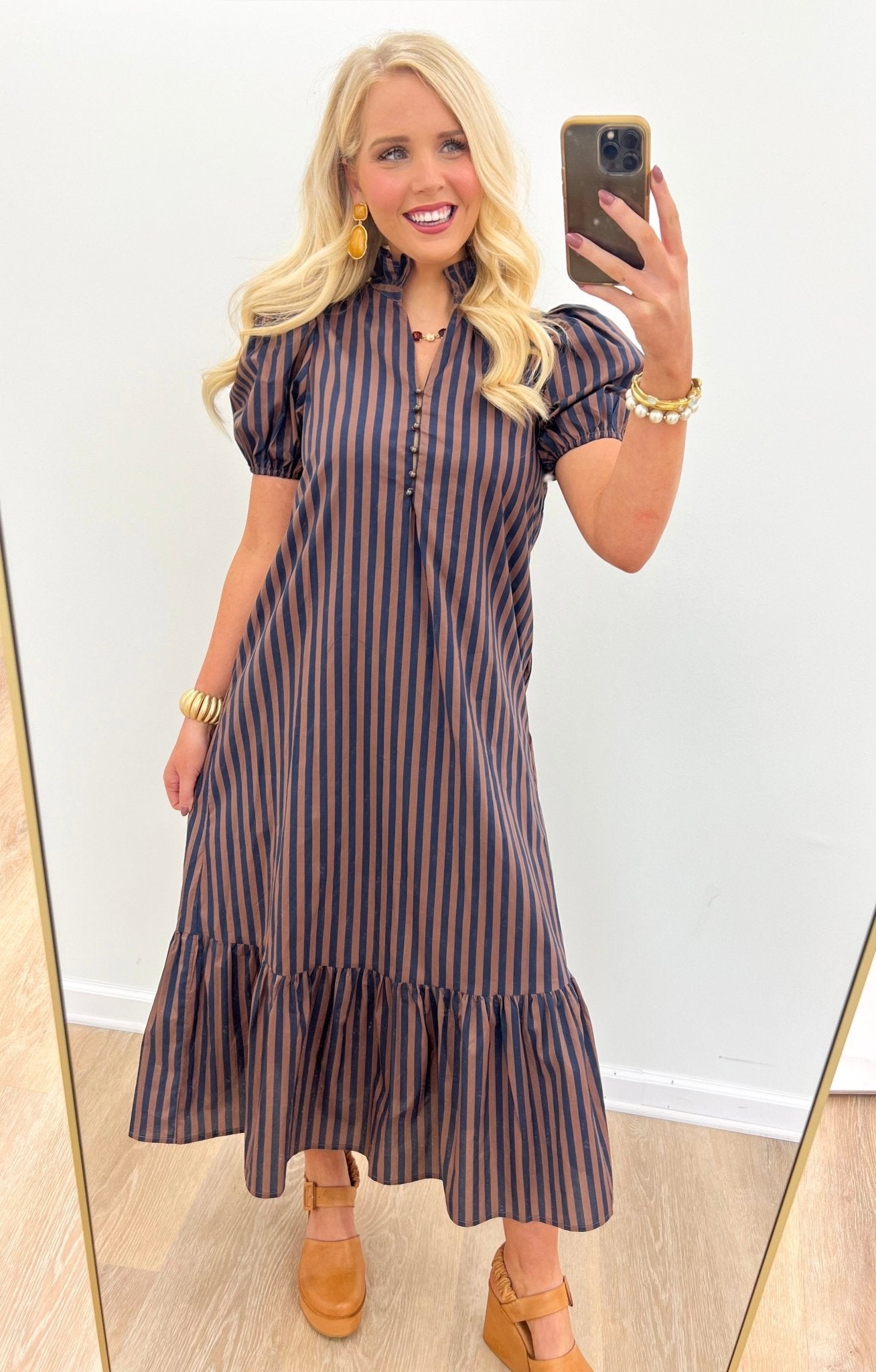 Entro Stripe V-Neck Dress - Lavish Boutique04-DRESSES
