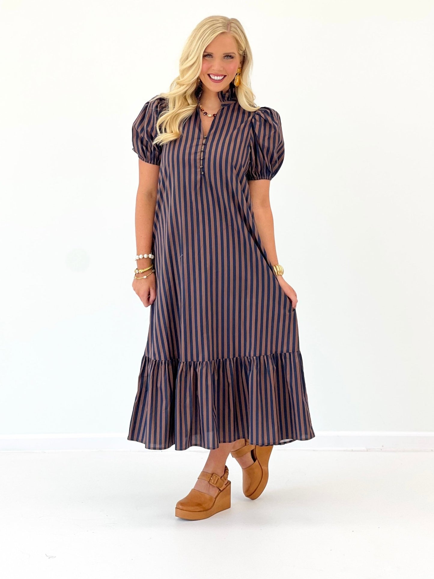Entro Stripe V-Neck Dress - Lavish Boutique04-DRESSES