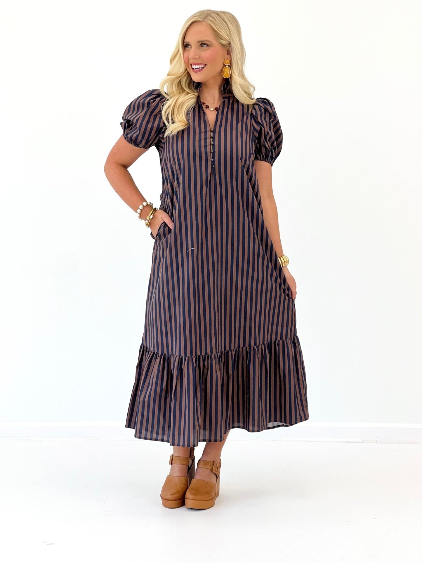 Entro Stripe V-Neck Dress - Lavish Boutique04-DRESSES