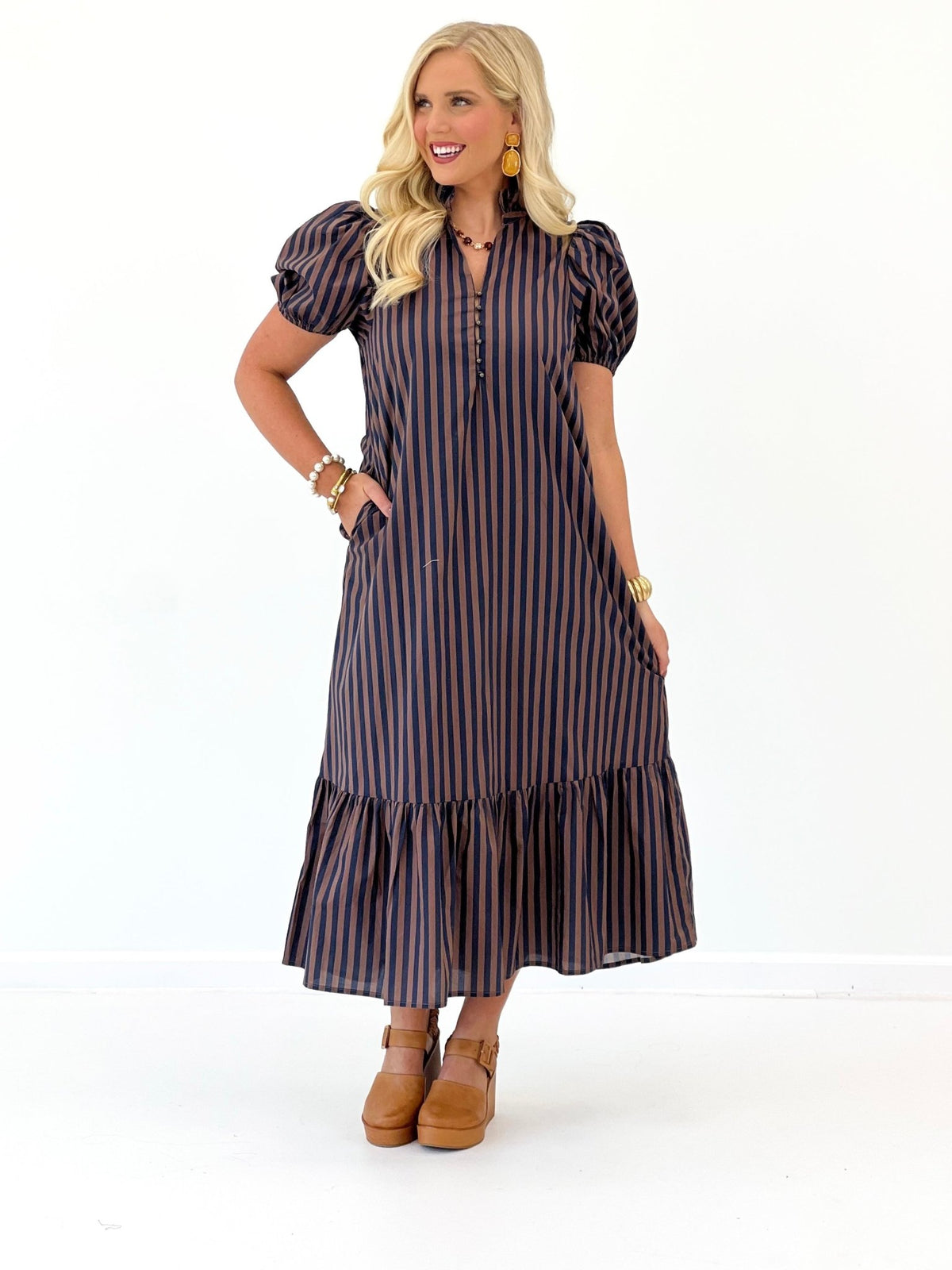 Entro Stripe V-Neck Dress - Lavish Boutique04-DRESSES