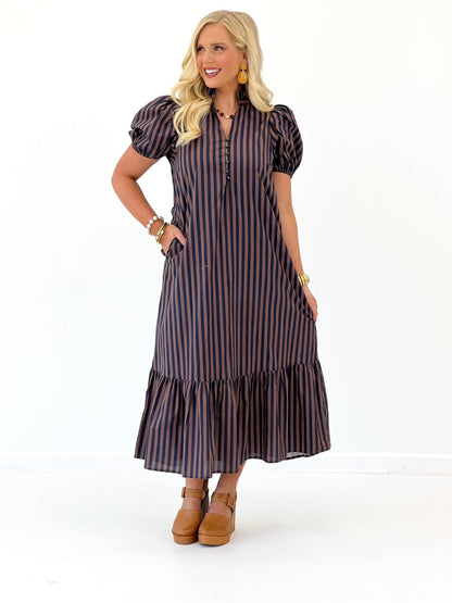 Entro Stripe V-Neck Dress - Lavish Boutique04-DRESSES