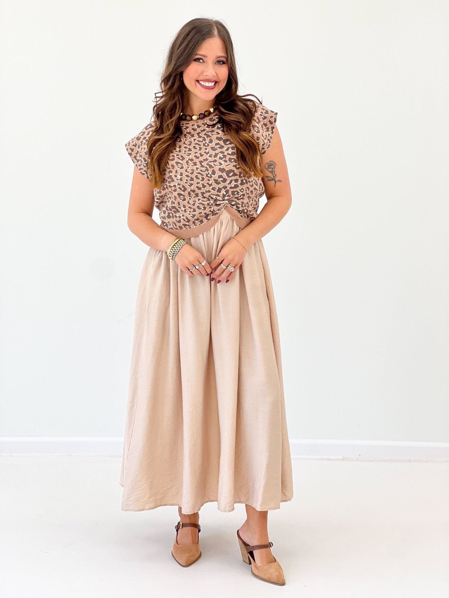 Short sleeve knit top from a camel two piece dress set