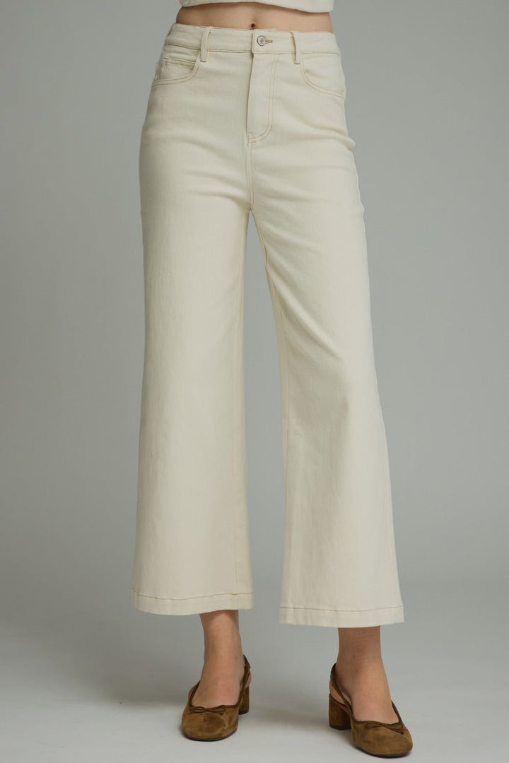 Stretch denim wide leg jeans with a high waist