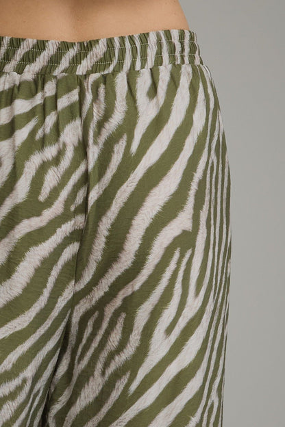Entro Zebra Print Drawstring Wide Leg Pants - Lavish Boutique02-BOTTOMS