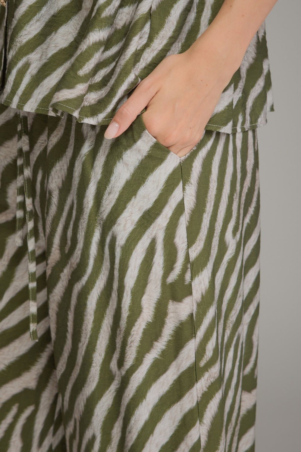 Entro Zebra Print Drawstring Wide Leg Pants - Lavish Boutique02-BOTTOMS