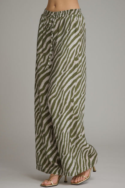 Entro Zebra Print Drawstring Wide Leg Pants - Lavish Boutique02-BOTTOMS