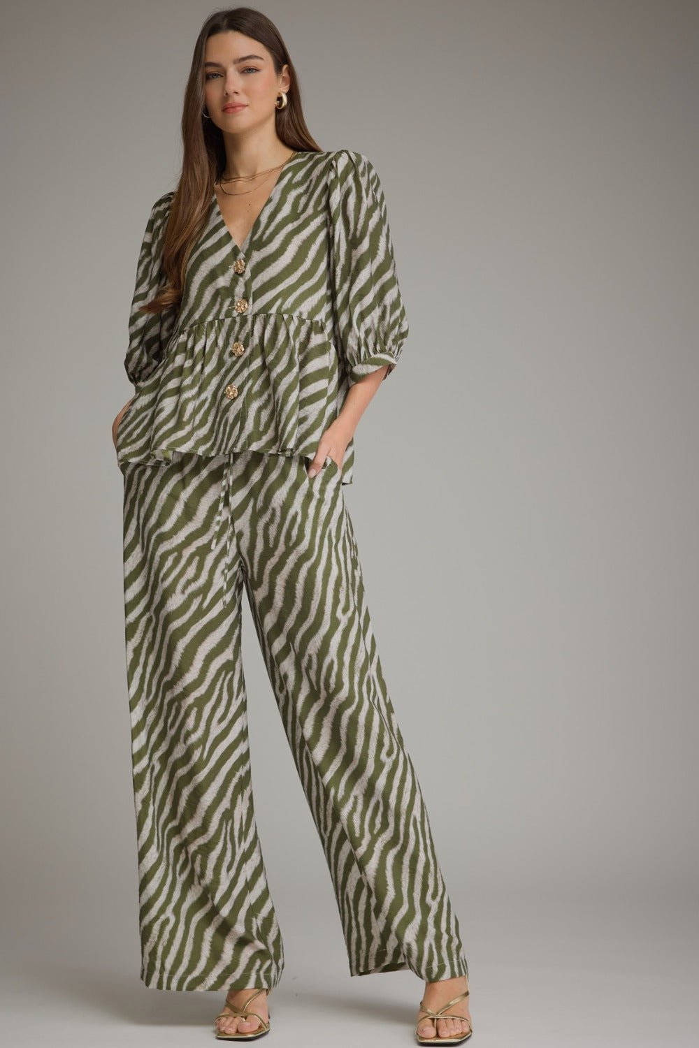 Entro Zebra Print Drawstring Wide Leg Pants - Lavish Boutique02-BOTTOMS
