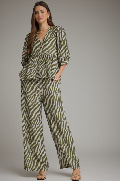 Entro Zebra Print Drawstring Wide Leg Pants - Lavish Boutique02-BOTTOMS