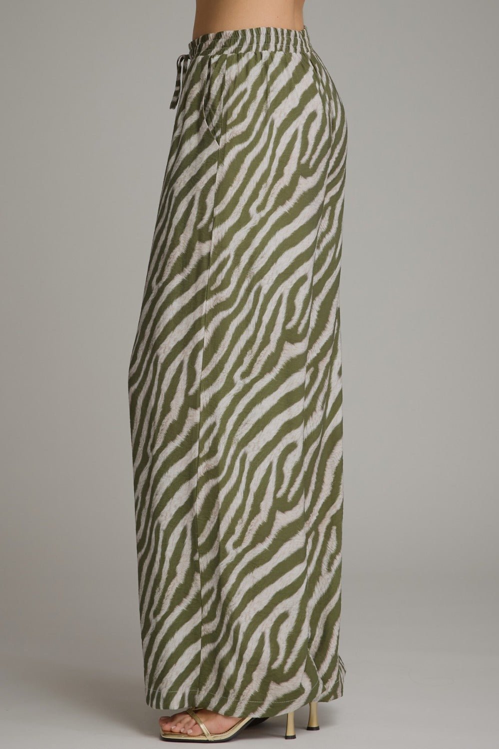 Entro Zebra Print Drawstring Wide Leg Pants - Lavish Boutique02-BOTTOMS