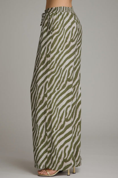 Entro Zebra Print Drawstring Wide Leg Pants - Lavish Boutique02-BOTTOMS