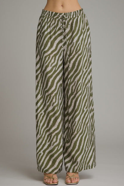 Entro Zebra Print Drawstring Wide Leg Pants - Lavish Boutique02-BOTTOMS