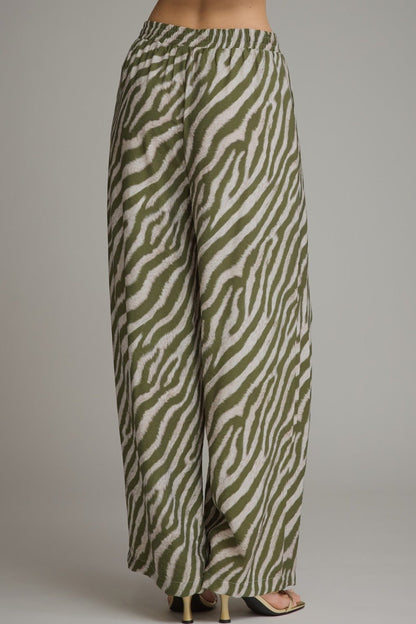 Entro Zebra Print Drawstring Wide Leg Pants - Lavish Boutique02-BOTTOMS