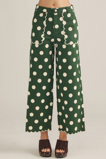 Entro Polka Dot Wide Leg Pants - Lavish Boutique - Pine