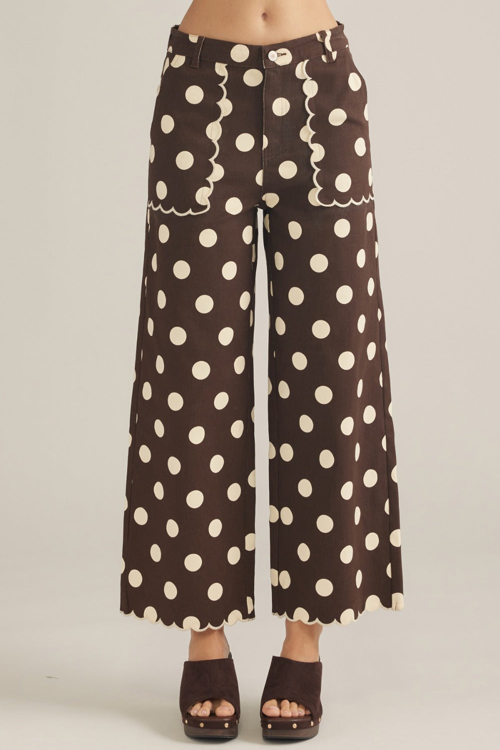Entro Polka Dot Wide Leg Pants - Lavish Boutique - Brown