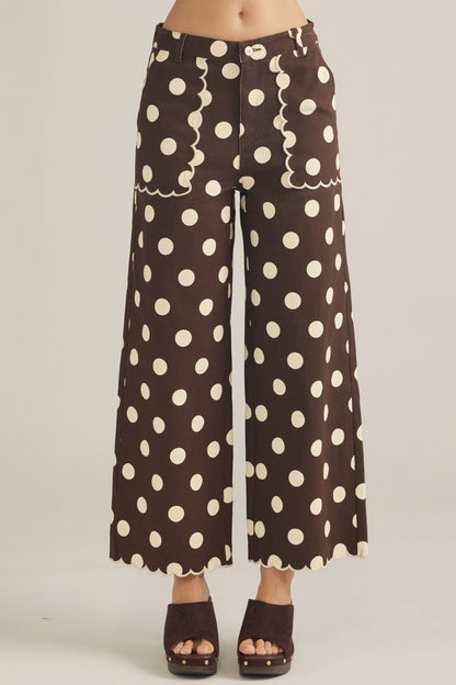 Entro Polka Dot Wide Leg Pants - Lavish Boutique - Brown