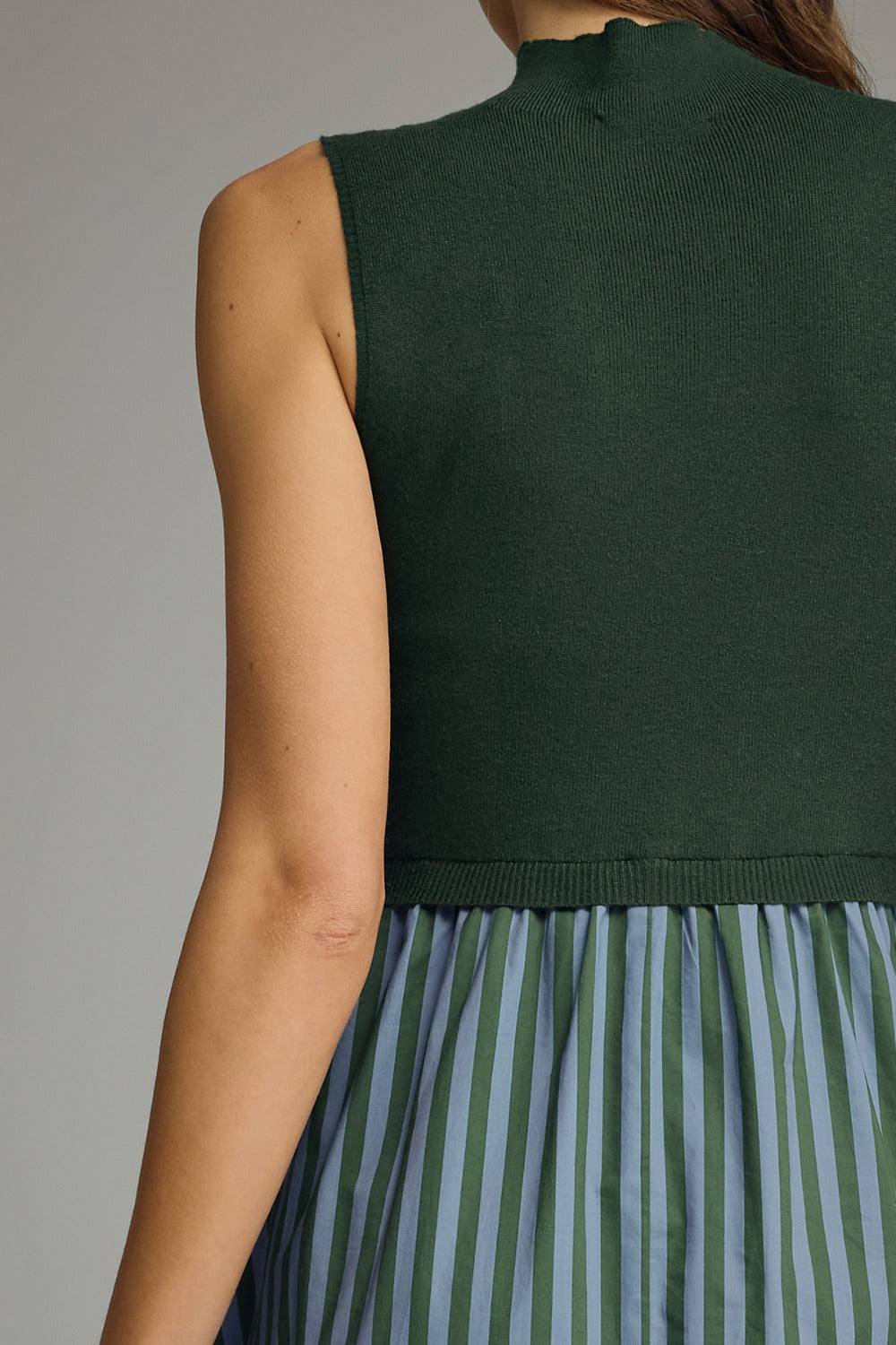 Entro Striped Skirt Midi Dress - Navy