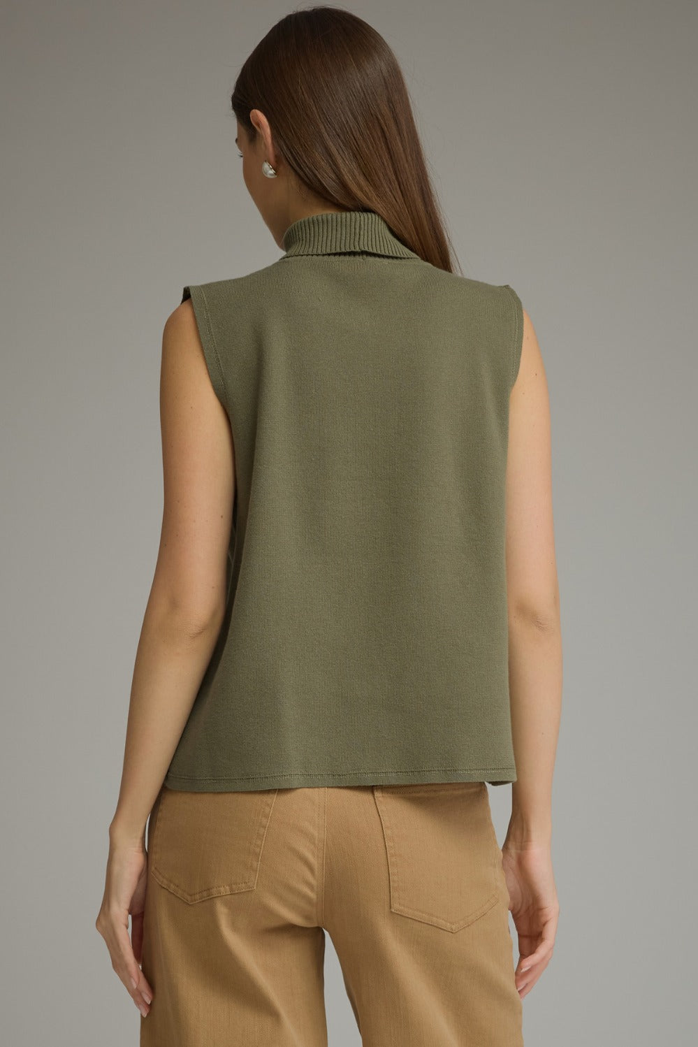 Entro Sleeveless Turtleneck Knit Top in Olive