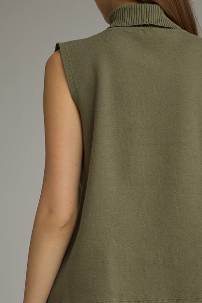Entro Sleeveless Turtleneck Knit Top in Olive