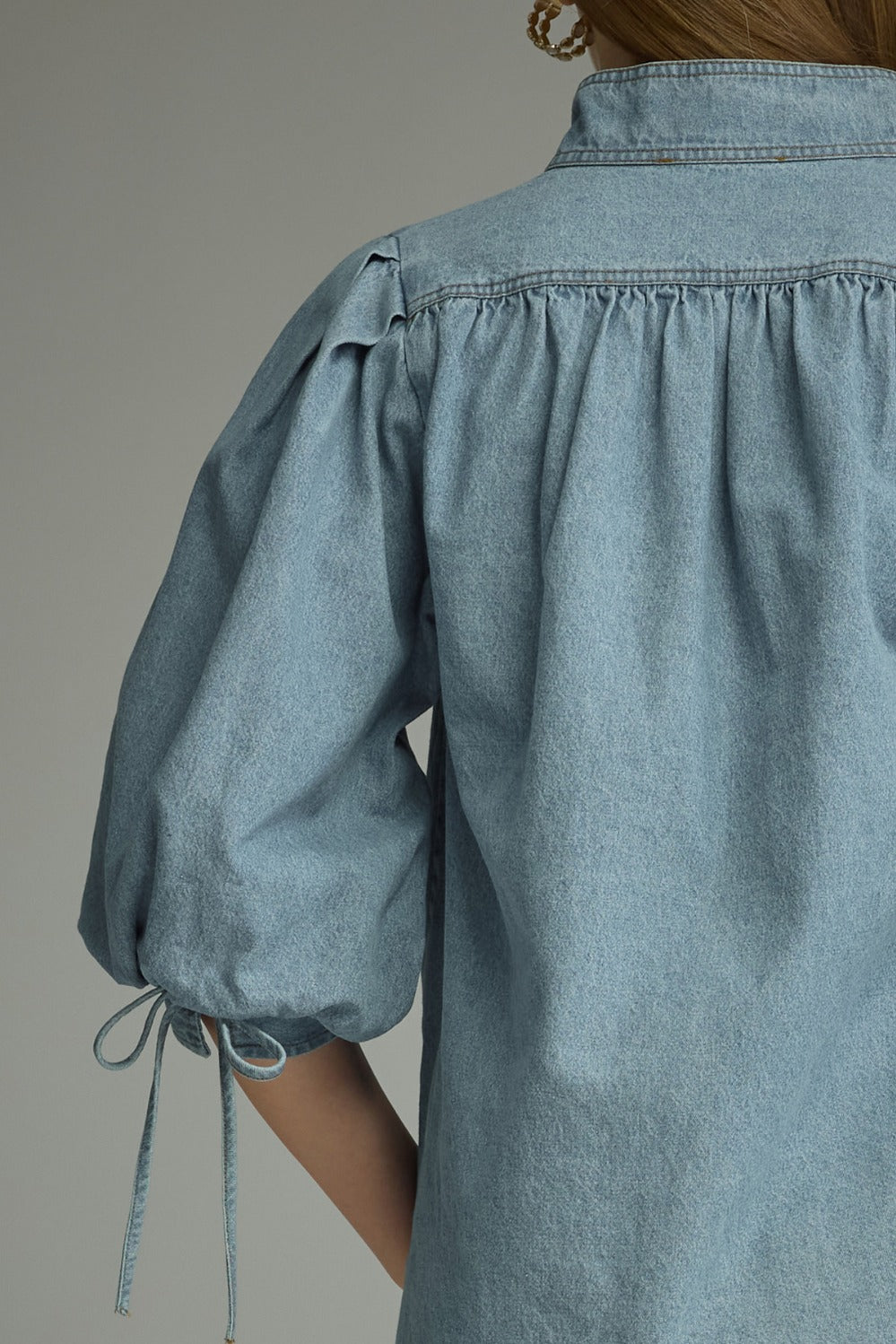 Entro Denim Puff Sleeve Top - Dark Denim