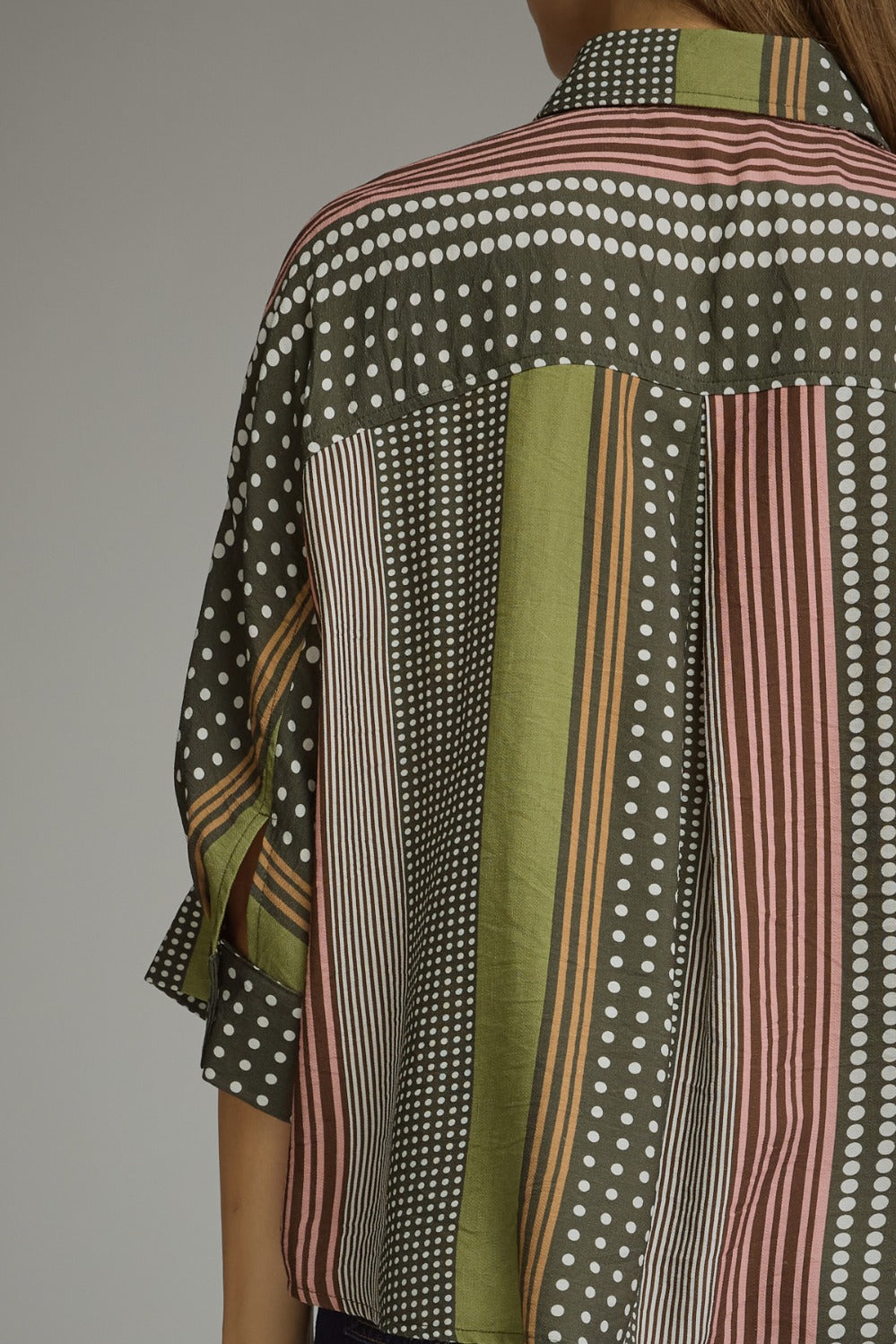 Entro Mixed Print Stripe Shirt - Brown