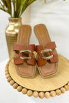 Cognac Buckle Slide Sandal