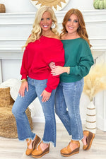 Hunter Green Off Shoulder French Terry Top