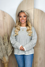 Heather Grey Rolled Edge Pullover Sweater