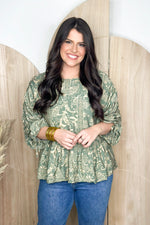 Sage Printed Cinch Sleeve Top