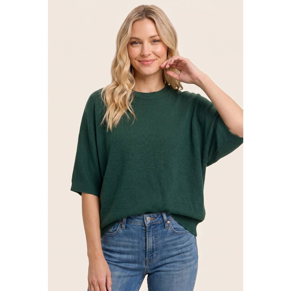 Staccato Elbow Sleeve Dolman Sweater in Forest, side view