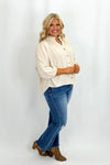 Oatmeal Ruffle Collar Button Down Top