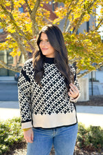 Black Plus Pattern Mock Neck Sweater