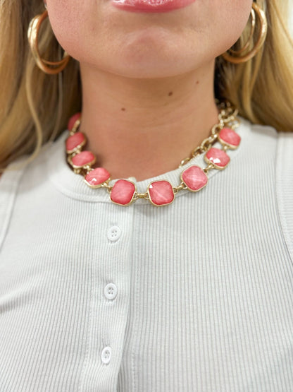 Linked stone necklace set in two lengths