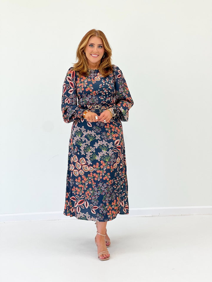 Peacock multi print maxi dress with balloon sleeves