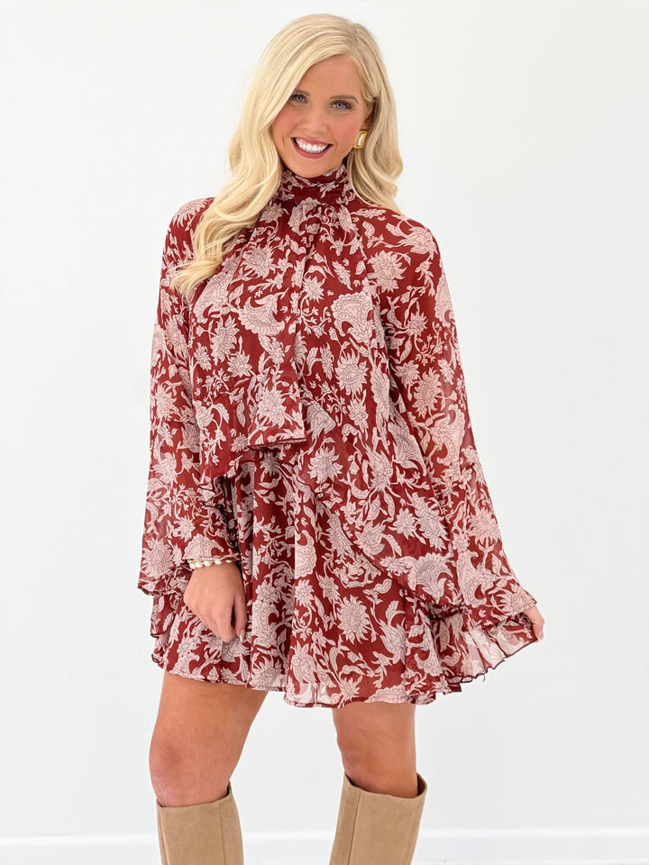 Fate Floral Print High Neck Ruffled Dress - Lavish Boutique04-DRESSES