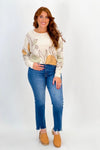 Taupe and Mustard Floral Print Long Sleeve Sweater