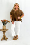 Chocolate Collared V-Neck Ruffle Sleeve Top